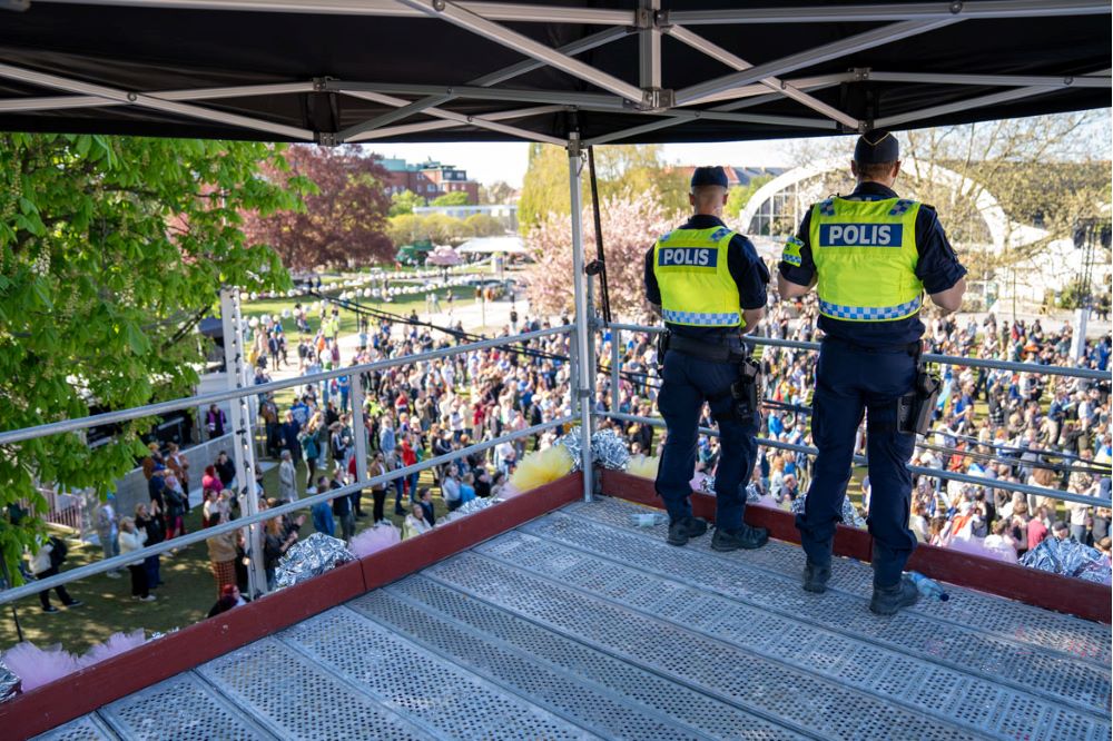 Police officers at Eurovillage in Folkets Park in Malmö.