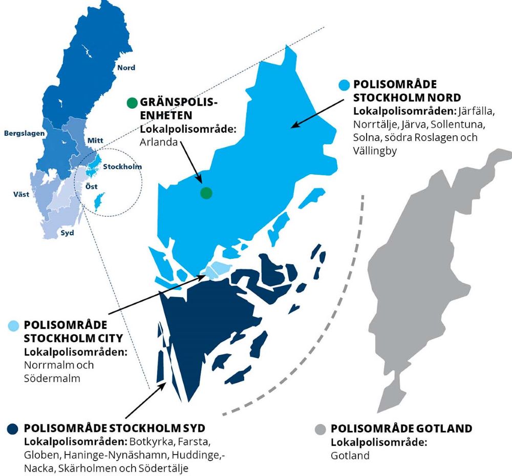 Karta över polisregion Stockholm.