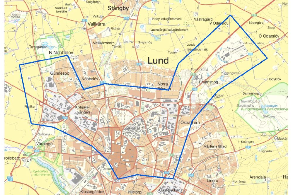 Kamerabevakning drönare i Lund, karta