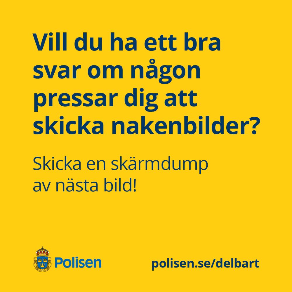 Grafisk bild med texten: Vill du ha ett bra svar om någon ber dig om nakenbilder? Skicka en skärmdump av nästa bild!