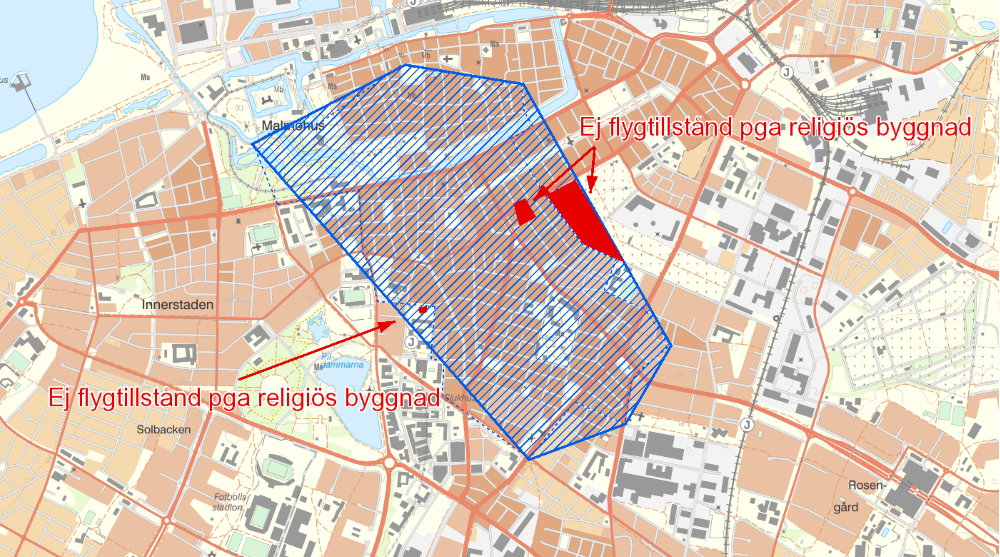 Kamerabevakning den 1 maj med drönare (UAS) i central delar av Malmö.