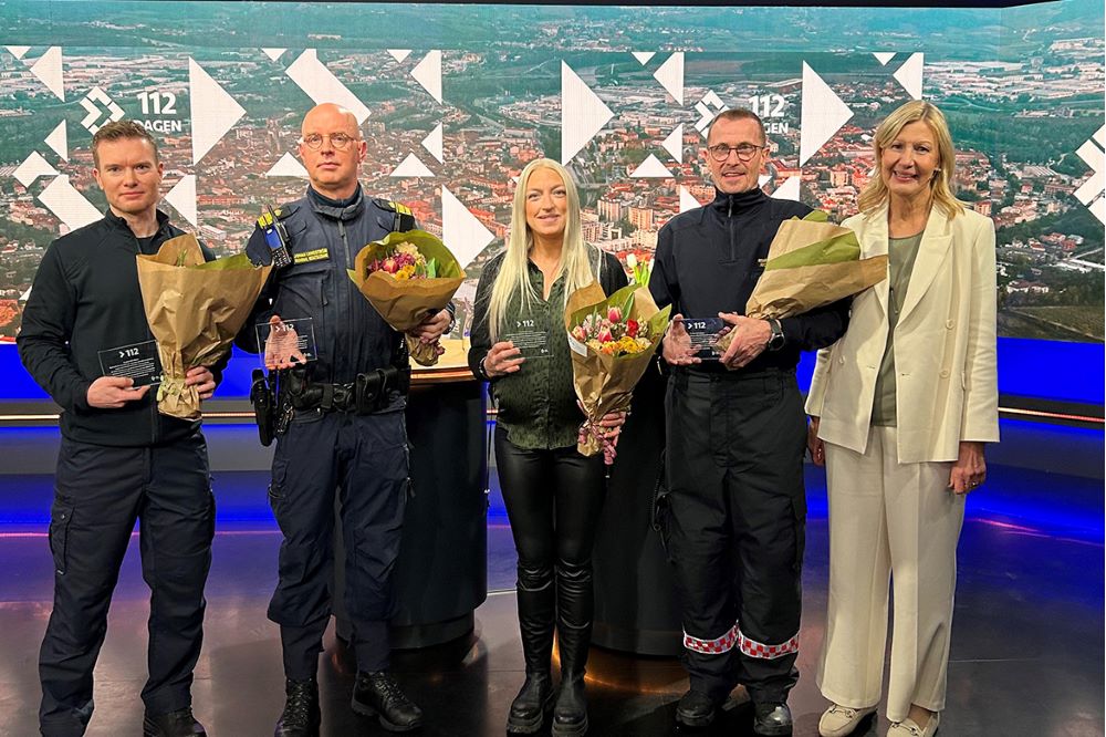 Foto på Johan Szymanski, Stockholms brandförsvar, Johan Lundström, Polismyndigheten, Emelie Törnell, Ambulanssjukvården, Anders Hägglund, Södertörns brandförsvarsförbund, Madeleine Raukas, VD, SOS Alarm